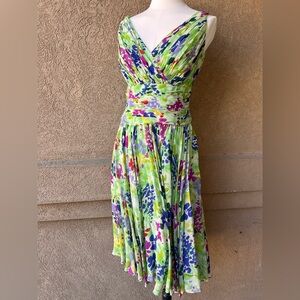 Tadashi  vintage 1980s Shoji Green Floral Midi Dress